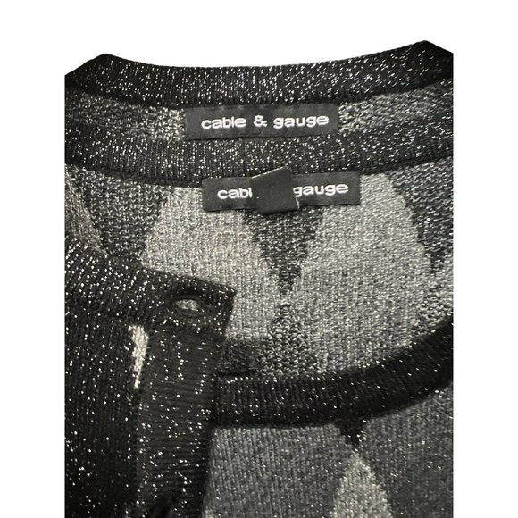 Cable and Gauge Top and Cardigan Sweater Set Metallic Argyle - Picture 7 of 11